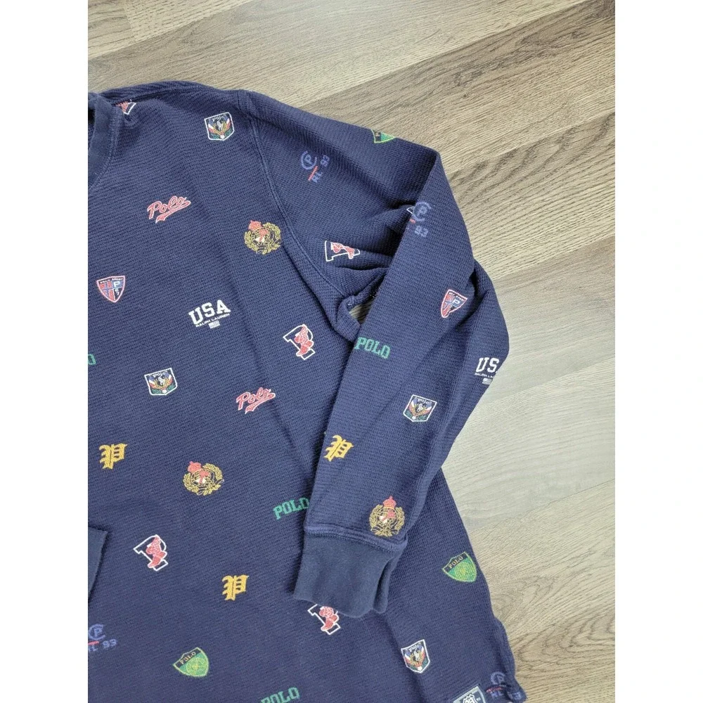 Polo Ralph Lauren Pajama Top Large Youth Boys Navy Blue Thermal Sleep Shirt